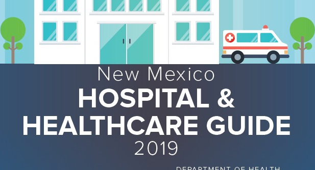 New Mexico Hospital and Healthcare Guide 2019 cover featuring a hospital building and an ambulance.